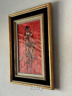 Bernard Lignon French Antique Modern Abstract Cubism Clown Oil Painting Vintage