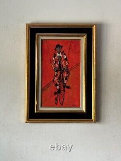 Bernard Lignon French Antique Modern Abstract Cubism Clown Oil Painting Vintage