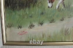 Big Vintage 29 Orig British Hunt Oil Painting Dog Horse Gold Gilt Frame Signed