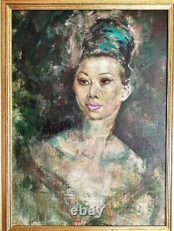 British, Russian, Impressionist Portrait of a Lady Large Antique Oil Painting