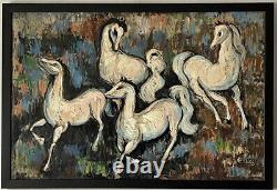 CABRAL ANTIQUE MODERN ABSTRACT HORSE OIL PAINTING OLD VINTAGE CUBISM HORSES 60s