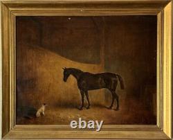 CLAUDE FERNELEY 19TH CENTURY BRITISH ANTIQUE HORSE & DOG OIL PAINTING OLD 1880s