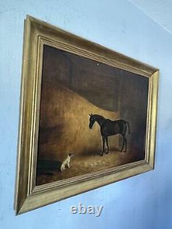 CLAUDE FERNELEY 19TH CENTURY BRITISH ANTIQUE HORSE & DOG OIL PAINTING OLD 1880s