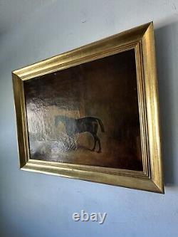 CLAUDE FERNELEY 19TH CENTURY BRITISH ANTIQUE HORSE & DOG OIL PAINTING OLD 1880s