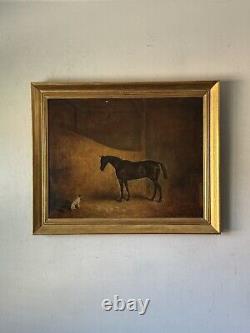 CLAUDE FERNELEY 19TH CENTURY BRITISH ANTIQUE HORSE & DOG OIL PAINTING OLD 1880s