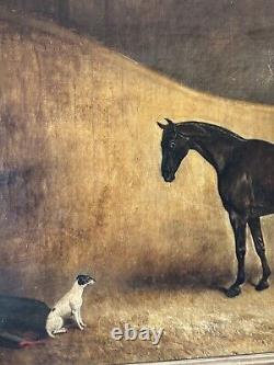 CLAUDE FERNELEY 19TH CENTURY BRITISH ANTIQUE HORSE & DOG OIL PAINTING OLD 1880s