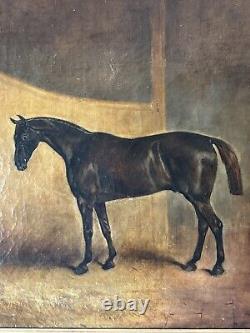 CLAUDE FERNELEY 19TH CENTURY BRITISH ANTIQUE HORSE & DOG OIL PAINTING OLD 1880s