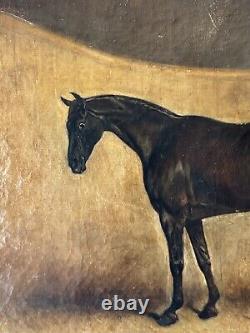 CLAUDE FERNELEY 19TH CENTURY BRITISH ANTIQUE HORSE & DOG OIL PAINTING OLD 1880s