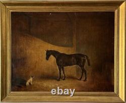 CLAUDE FERNELEY 19TH CENTURY BRITISH ANTIQUE HORSE & DOG OIL PAINTING OLD 1880s