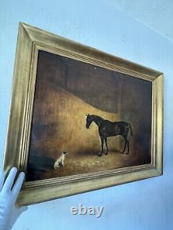 CLAUDE FERNELEY 19TH CENTURY BRITISH ANTIQUE HORSE & DOG OIL PAINTING OLD 1880s