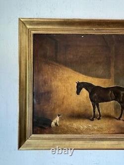 CLAUDE FERNELEY 19TH CENTURY BRITISH ANTIQUE HORSE & DOG OIL PAINTING OLD 1880s