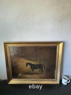 CLAUDE FERNELEY 19TH CENTURY BRITISH ANTIQUE HORSE & DOG OIL PAINTING OLD 1880s