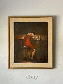 Captivating Antique Modern Figurative Woman Impressionist Oil Painting Old 1965