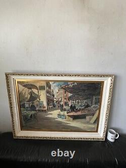 Carlo Ciappa Antique Modern Italian Street Cityscape Oil Painting Old Italy 1959