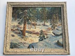 Carolus Verhaeren Antique Painting American Landscape Large Mountain Snow Oil