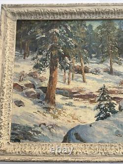 Carolus Verhaeren Antique Painting American Landscape Large Mountain Snow Oil