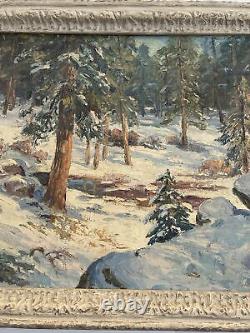 Carolus Verhaeren Antique Painting American Landscape Large Mountain Snow Oil