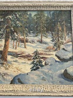 Carolus Verhaeren Antique Painting American Landscape Large Mountain Snow Oil