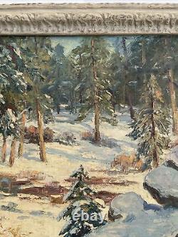 Carolus Verhaeren Antique Painting American Landscape Large Mountain Snow Oil