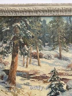 Carolus Verhaeren Antique Painting American Landscape Large Mountain Snow Oil