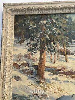 Carolus Verhaeren Antique Painting American Landscape Large Mountain Snow Oil