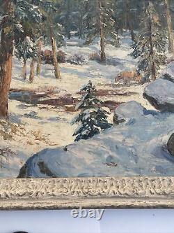 Carolus Verhaeren Antique Painting American Landscape Large Mountain Snow Oil