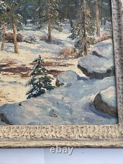 Carolus Verhaeren Antique Painting American Landscape Large Mountain Snow Oil