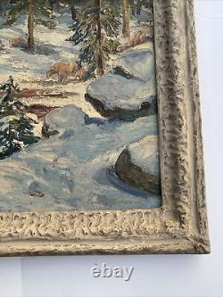 Carolus Verhaeren Antique Painting American Landscape Large Mountain Snow Oil