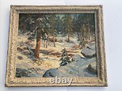 Carolus Verhaeren Antique Painting American Landscape Large Mountain Snow Oil