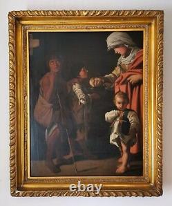 Charity of St Elizabeth of Hungary Italian 19thC Large Fine Antique Oil Painting