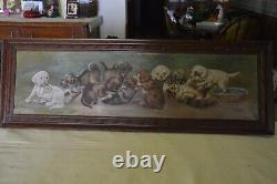 Dogs/Puppies Antique Original Oil on Canvas CL Van Vredenburgh circa 1900