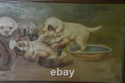 Dogs/Puppies Antique Original Oil on Canvas CL Van Vredenburgh circa 1900