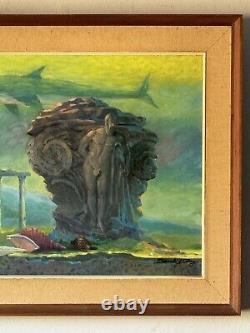 Donald Fay Antique Modern Surrealist Deep Sea Fish Oil Painting Vintage Ocean 50