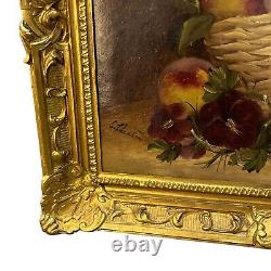 E. Chester Antique Oil Painting Still life Fruits Flower Golden Wood Frame 20x24