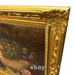 E. Chester Antique Oil Painting Still life Fruits Flower Golden Wood Frame 20x24