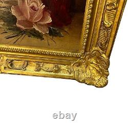 E. Chester Antique Oil Painting Still life Fruits Flower Golden Wood Frame 20x24