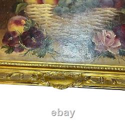 E. Chester Antique Oil Painting Still life Fruits Flower Golden Wood Frame 20x24