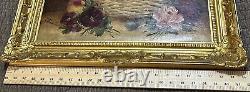 E. Chester Antique Oil Painting Still life Fruits Flower Golden Wood Frame 20x24