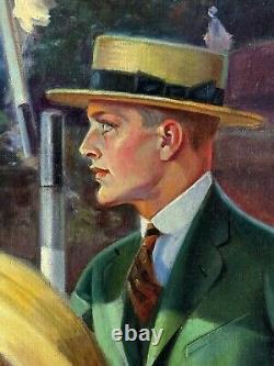 Edmund Magrath Antique Art Deco Figurative Oil Painting Old Wpa Realism Fashion