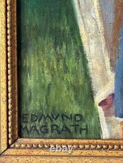 Edmund Magrath Antique Art Deco Figurative Oil Painting Old Wpa Realism Fashion