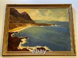 Estelle Kaiser Painting Antique Coastal Beach Surf 1940's Large Oil Listed CA