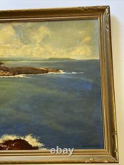 Estelle Kaiser Painting Antique Coastal Beach Surf 1940's Large Oil Listed CA