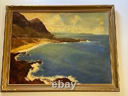 Estelle Kaiser Painting Antique Coastal Beach Surf 1940's Large Oil Listed CA