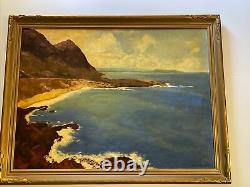 Estelle Kaiser Painting Antique Coastal Beach Surf 1940's Large Oil Listed CA