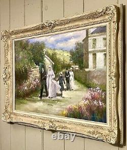 Exquisite Large Vintage Original Oil On Canvas The Wedding By Jean Daumier