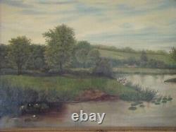 Exquisitely Framed Antique Oil on Canvas River Landscape A. Staddon Est. 1915