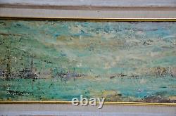 FANTASTIC ANTIQUE MID CENTURY MODERN ABSTRACT CITYSCAPE OIL PAINTING VINTAGE 60s