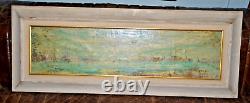 FANTASTIC ANTIQUE MID CENTURY MODERN ABSTRACT CITYSCAPE OIL PAINTING VINTAGE 60s