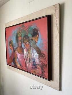 FANTASTIC ANTIQUE MID CENTURY MODERN FIGURATIVE ABSTRACT OIL PAINTING OLD 1960s