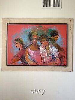 FANTASTIC ANTIQUE MID CENTURY MODERN FIGURATIVE ABSTRACT OIL PAINTING OLD 1960s